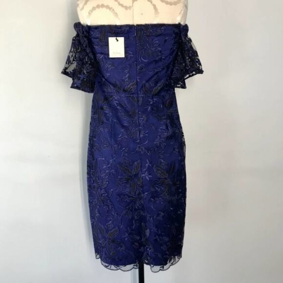 Trina Turk Blue Black Lace Off The Shoulder Sheath Dress Size 2 New - Picture 7 of 9